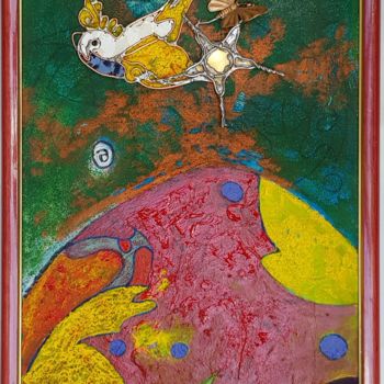 Malerei mit dem Titel "L'oiseau soleil et…" von Fanny Chabaud, Original-Kunstwerk, Acryl