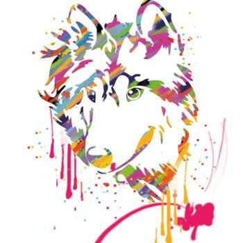 Arts numériques intitulée "Loup pop' blanc" par Caroline Farys, Œuvre d'art originale, Peinture numérique