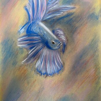 Drawing titled "Neon Fish" by Céline Ferrière, Original Artwork, Pastel Mounted on Other rigid panel