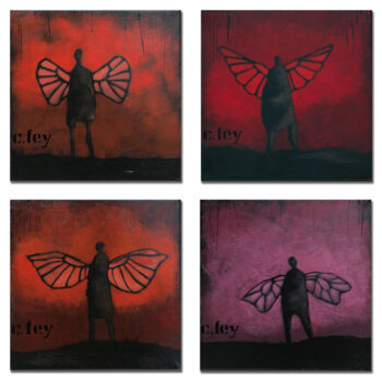 Painting titled "La Part des Anges" by Cfey, Original Artwork, Acrylic Mounted on Wood Stretcher frame