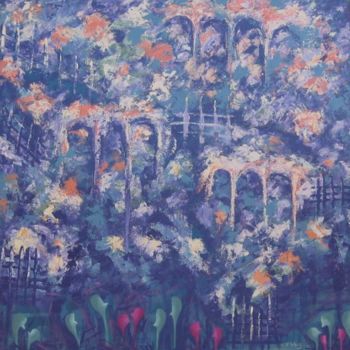Pintura intitulada "El jardin esta herm…" por C F Vay, Obras de arte originais, Óleo