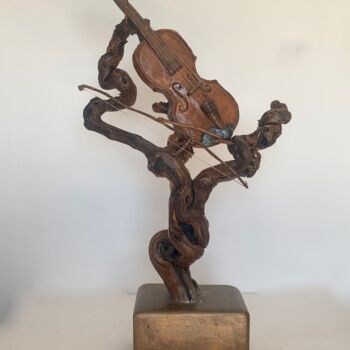 Sculpture intitulée "Le violon de la vig…" par Cg L'Autodidacte, Œuvre d'art originale, Argile