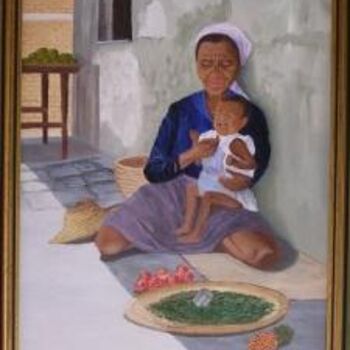 Painting titled "GRAND-MERE MALGACHE" by Corinne Gayraud, Original Artwork, Oil