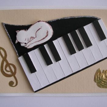 Peinture intitulée "LE CHAT AU PIANO" par Corinne Gayraud, Œuvre d'art originale, Huile