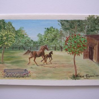 Painting titled "CHEVAUX SUR LA PROP…" by Corinne Gayraud, Original Artwork, Oil