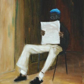 Painting titled "Reading a Newspaper" by Carlos Goulão, Original Artwork