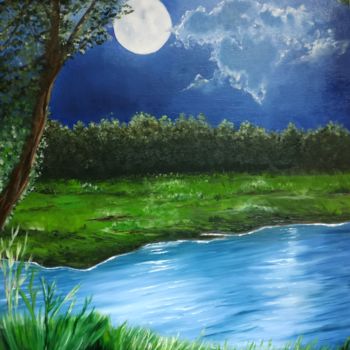 Pintura titulada "Luz de luna" por María Rosario Aladro Loza, Obra de arte original, Oleo Montado en Panel de madera