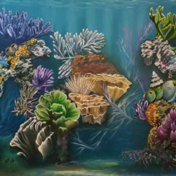 Pintura titulada "Naturaleza marina" por María Rosario Aladro Loza, Obra de arte original, Oleo Montado en Panel de madera