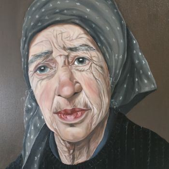 Painting titled "Campesina" by María Rosario Aladro Loza, Original Artwork, Oil Mounted on Wood Panel