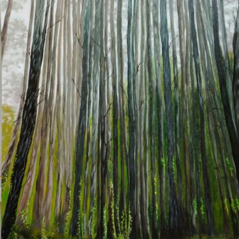Pintura titulada "En el bosque. Rasca…" por María Rosario Aladro Loza, Obra de arte original, Oleo Montado en Panel de madera