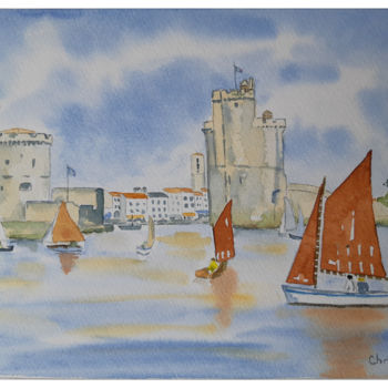 Pittura intitolato "Port La Rochelle" da Christel Bous Legent, Opera d'arte originale, Acquarello