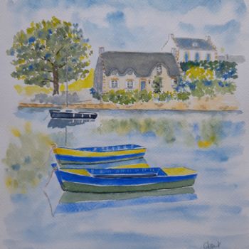 Schilderij getiteld "En Bretagne" door Christel Bous Legent, Origineel Kunstwerk, Aquarel