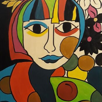 Peinture intitulée "Dame aux pivoines" par Cha.Albrt, Œuvre d'art originale, Acrylique