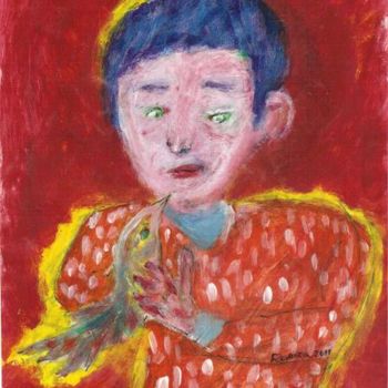 Pintura titulada "El niño del pajaro" por Chabacan, Obra de arte original