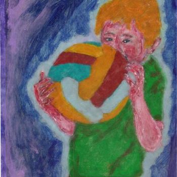 Pintura titulada "Joven inflando un b…" por Chabacan, Obra de arte original