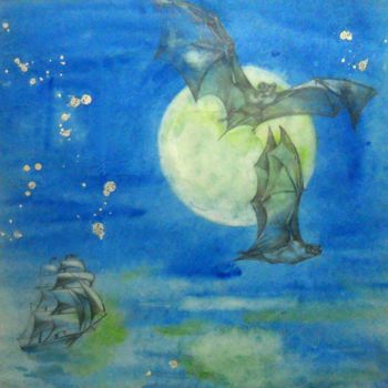Рисунок под названием "Ночной полёт" - Анна Чаговец, Подлинное произведение искусства, Карандаш