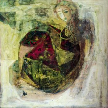 Painting titled "Le cercle" by Chahla Soummer, Original Artwork, Patchwork Mounted on Wood Stretcher frame