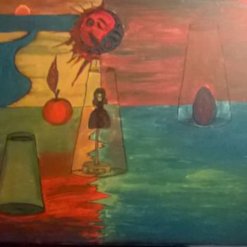Peinture intitulée "l'oeuf la pomme et…" par Chahrazad El Woighzani, Œuvre d'art originale