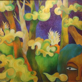 Pittura intitolato "In the woods" da Chaitali Chatterjee, Opera d'arte originale, Olio