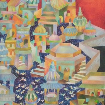 Peinture intitulée "Oriental Dawn" par Chaitali Chatterjee, Œuvre d'art originale, Huile