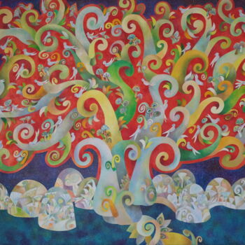 Pittura intitolato "Silver Birds" da Chaitali Chatterjee, Opera d'arte originale, Olio