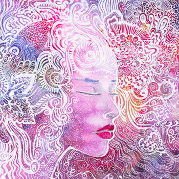 「woman concentration」というタイトルの絵画 Kateryna Kovarzhによって, オリジナルのアートワーク, 水彩画
