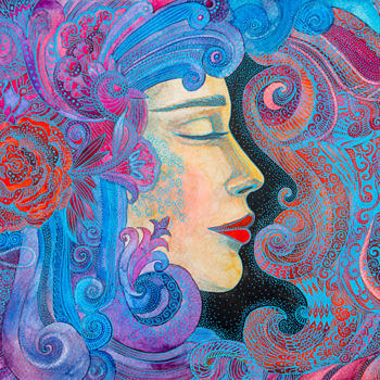 "beautiful woman dre…" başlıklı Tablo Kateryna Kovarzh tarafından, Orijinal sanat, Suluboya