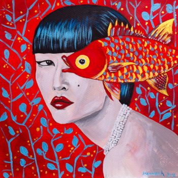 Pintura intitulada "Oriental woman with…" por Kateryna Kovarzh, Obras de arte originais, Acrílico