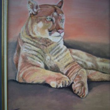 Painting titled "La lionne sereine" by Françoise Chambron, Original Artwork