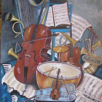 Malerei mit dem Titel "Bouquet instrumental" von Françoise Chambron, Original-Kunstwerk, Öl