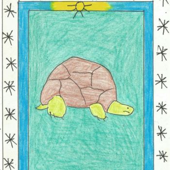 Tekening getiteld "Une Tortue d'Afrique" door Frédéric Bruly Bouabré, Origineel Kunstwerk