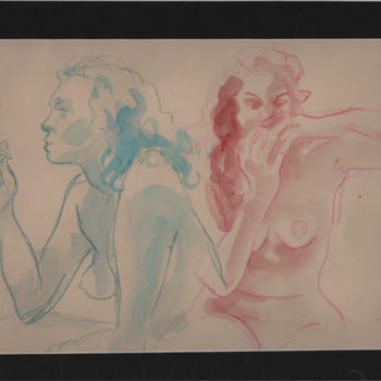 Drawing titled "morgane la double" by Champ, Original Artwork, Watercolor Mounted on Other rigid panel