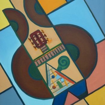 Картина под названием "Le guitariste - hui…" - Michel Champion, Подлинное произведение искусства, Масло