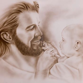Painting titled "Jesus with baby" by Johan De Champs, Original Artwork, Airbrush