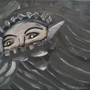 Painting titled "Mask" by Chan Mengal, Original Artwork, Acrylic Mounted on Wood Stretcher frame