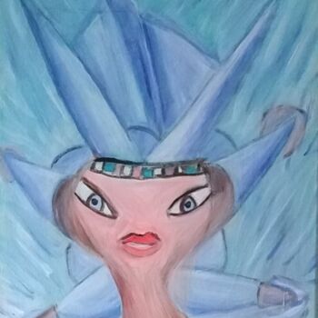Painting titled "Coiffure blue punk" by Chan Mengal, Original Artwork, Acrylic Mounted on artwork_cat.