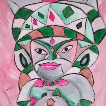 Painting titled "Divinité" by Chan Mengal, Original Artwork, Acrylic Mounted on artwork_cat.