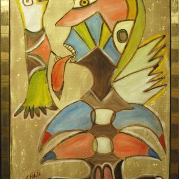 Pittura intitolato "L'Homme au Perroquet" da Chan Mengal, Opera d'arte originale, Olio Montato su artwork_cat.