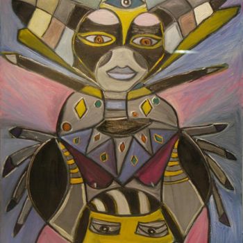 Peinture intitulée "Un pharaon inconnu" par Chan Mengal, Œuvre d'art originale, Huile