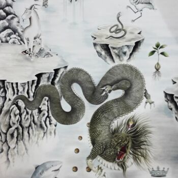 Dessin intitulée ""Dragon" (commande)" par Chan N.May, Œuvre d'art originale, Crayon