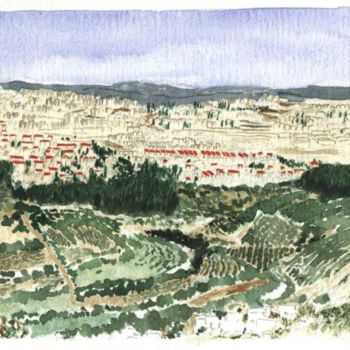 Painting titled "View of Ramot from…" by Chana Esther Bloch, Original Artwork, Watercolor