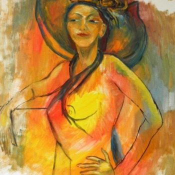 Pintura intitulada "Femme au Chapeau" por Liliane Chanal-Jouet, Obras de arte originais