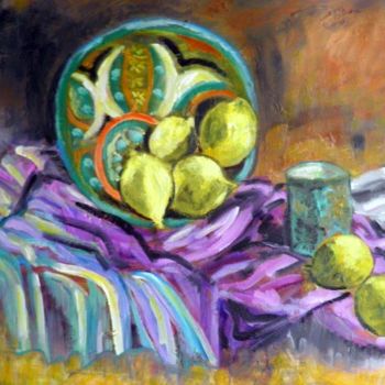 Painting titled "Les Citrons" by Liliane Chanal-Jouet, Original Artwork