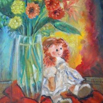 Peinture intitulée "Le Vase à la Poupée" par Liliane Chanal-Jouet, Œuvre d'art originale