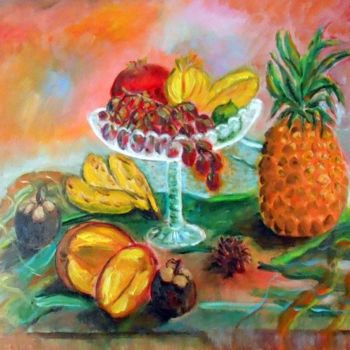 Peinture intitulée "Ananas" par Liliane Chanal-Jouet, Œuvre d'art originale