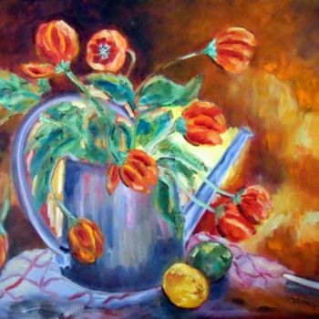 Pintura intitulada "Arrosoirs de Tulipes" por Liliane Chanal-Jouet, Obras de arte originais
