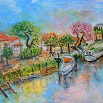 Painting titled "La Péniche" by Liliane Chanal-Jouet, Original Artwork