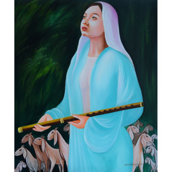 Peinture intitulée "goat's queen.jpg" par Chandan Singh, Œuvre d'art originale, Acrylique