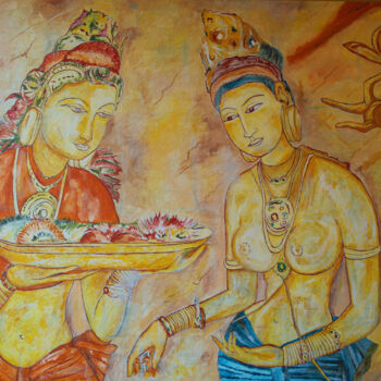 Malarstwo zatytułowany „Sigiriya Frescoes” autorstwa Chandana Hewapathirana, Oryginalna praca, Akryl