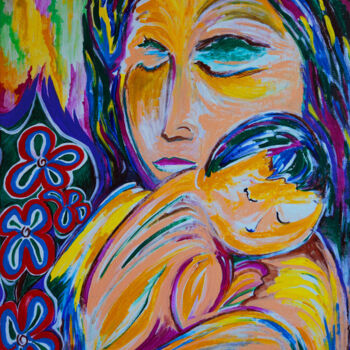 Painting titled "Mother and child" by Chandana Hewapathirana, Original Artwork, Acrylic